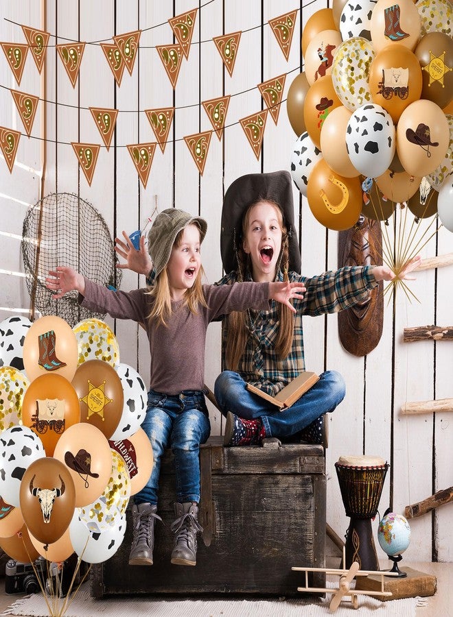 بالونات رعاة البقر الغربية من SilTriangle، 60 قطعة، مقاس 12 بوصة، زينة حفلات أعياد الميلاد الغربية، بالونات لاتكس بنية اللون، ذهبية اللون، مزينة بقصاصات ورقية، مثالية لحفلات استقبال المولود الجديد في الغرب الأمريكي. - Image 5